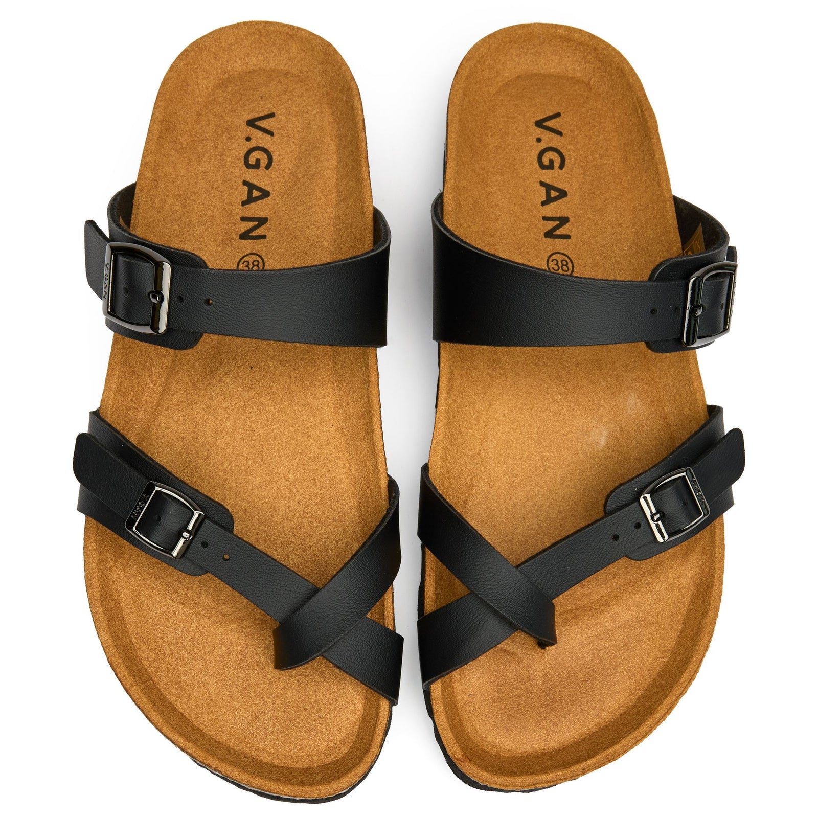Womens Vegan Garlic Comfort Footbed Sandals in Black | V.GAN