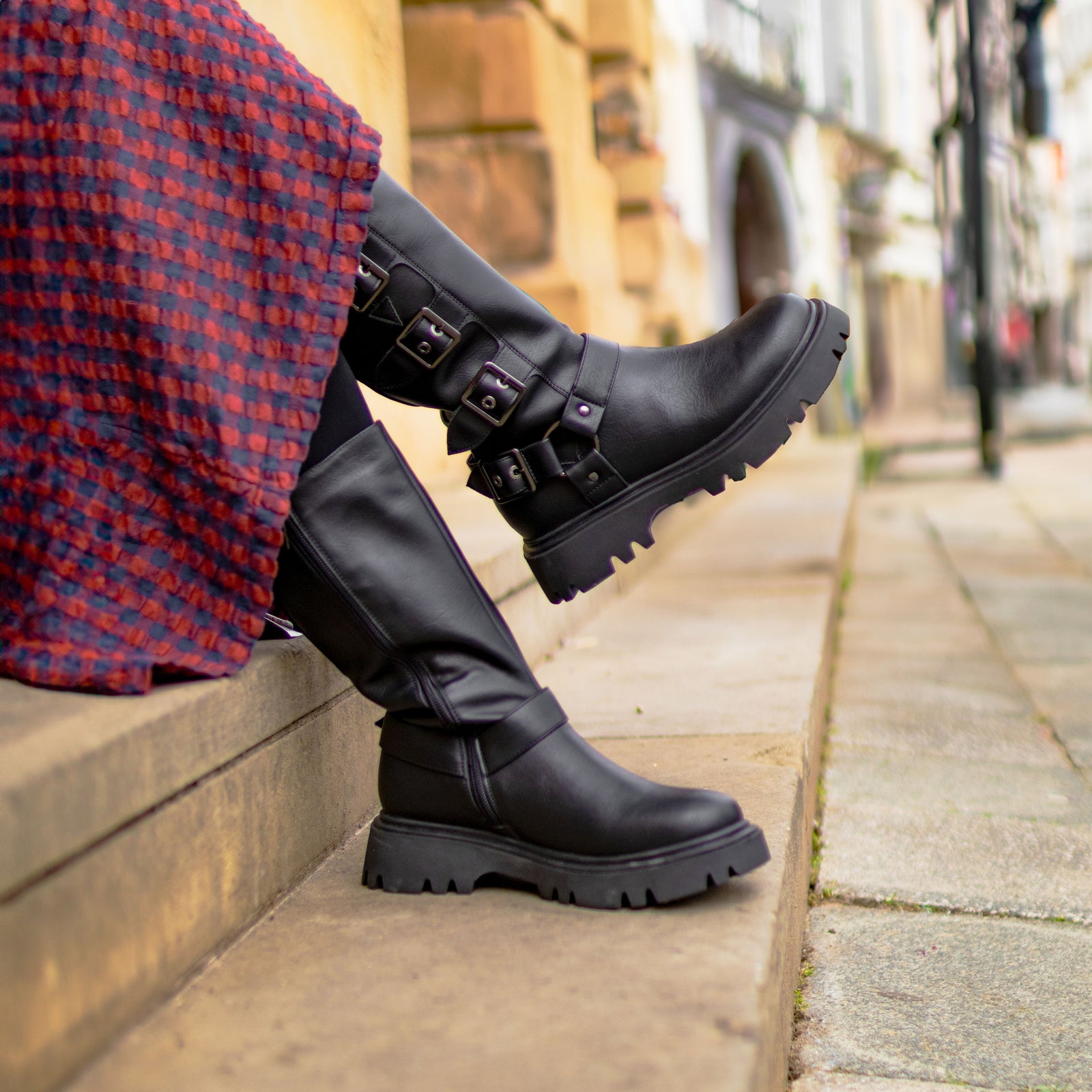 Womens Vegan Cosmic Biker Boots in Black | V.GAN