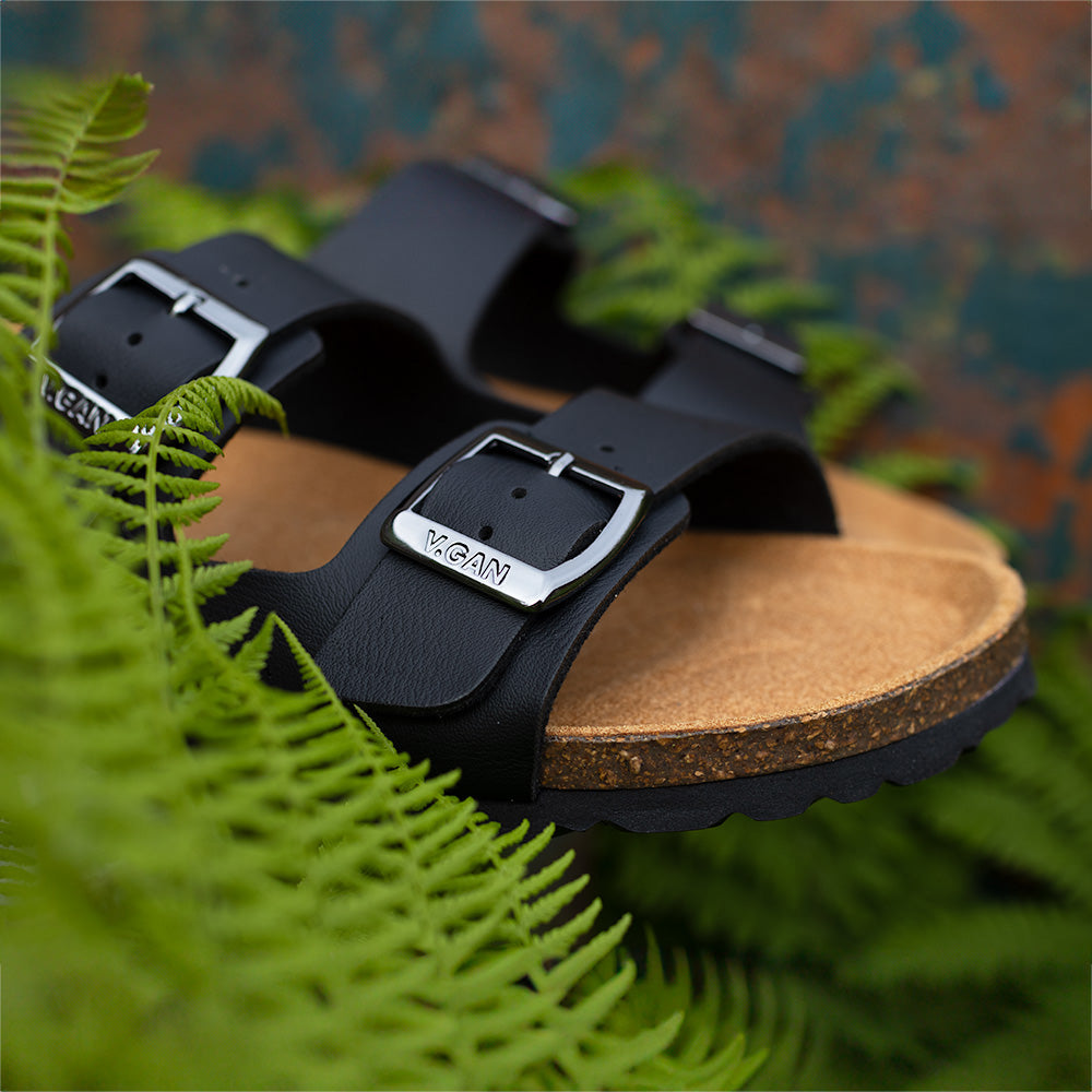 Womens Vegan Mango Comfort Footbed Sandals in Black | V.GAN