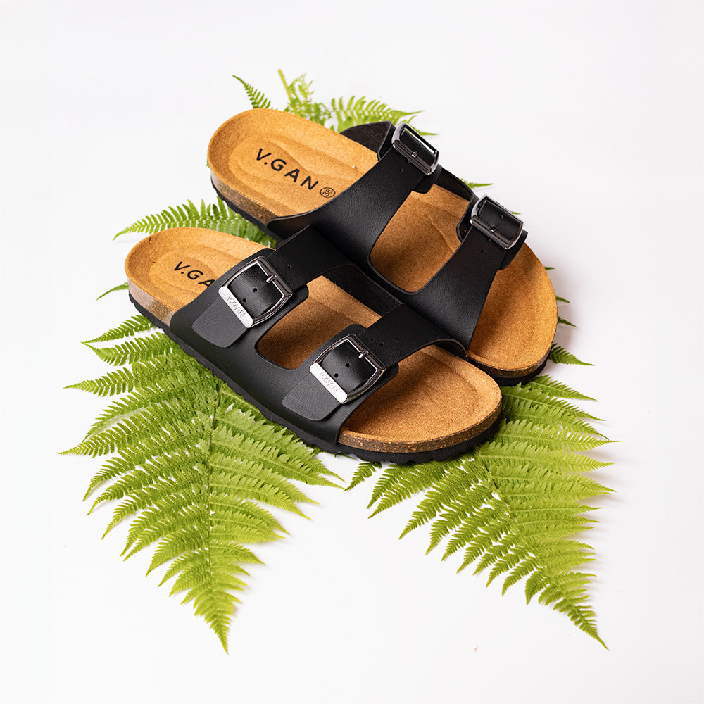 Womens Vegan Mango Comfort Footbed Sandals in Black | V.GAN