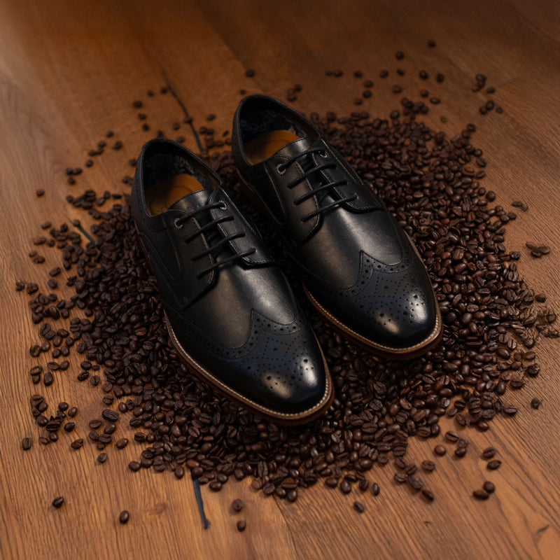Mens Vegan Mocha Brogue Shoes in Black | V.GAN