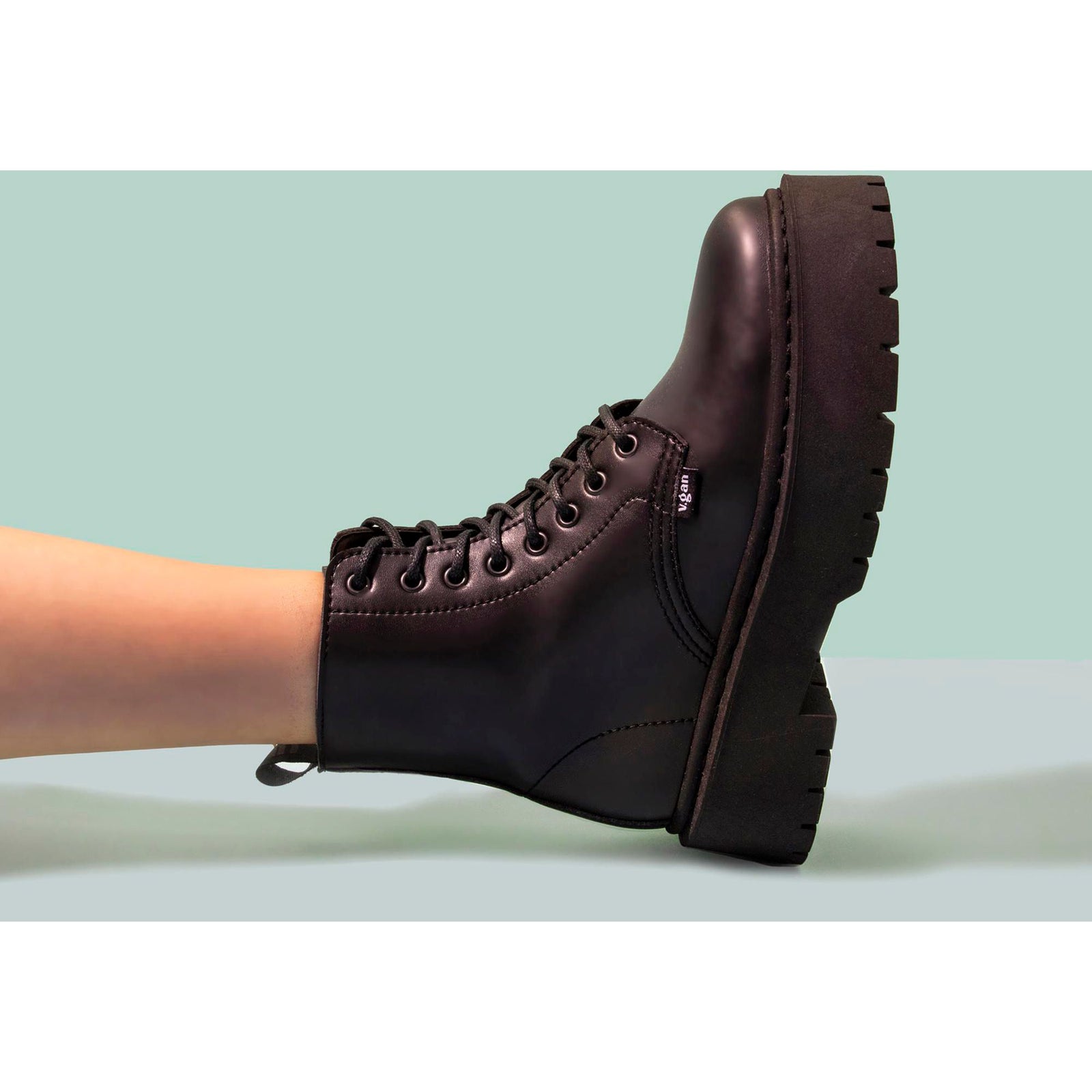Womens Vegan Squash Platform Boots in Black | V.GAN
